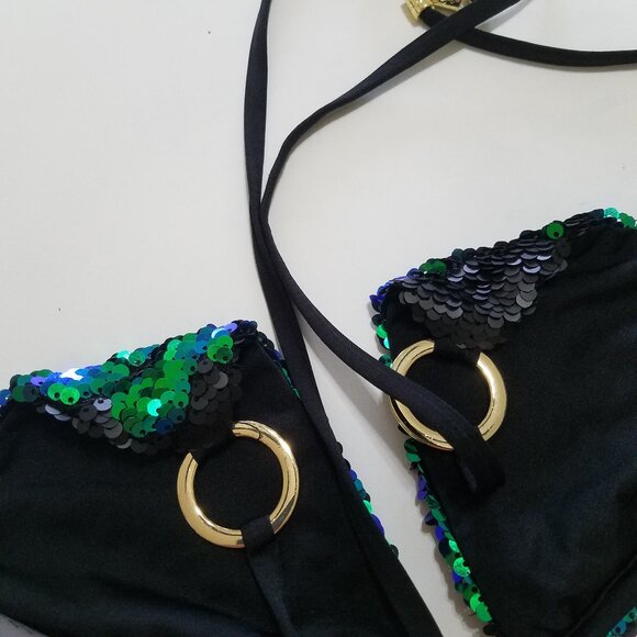 Beach Bunny Siren's Song Sequins Green/Black Triangle Bikini Top Size M - Picture 9 of 11